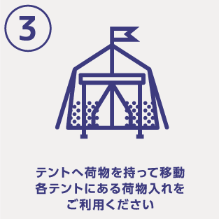 テントへ荷物を持って入る